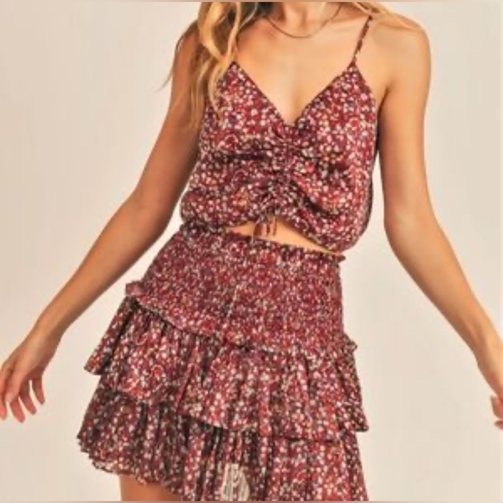 Reset by Jane Cranberry Shirt & Skirt Set M NWT”